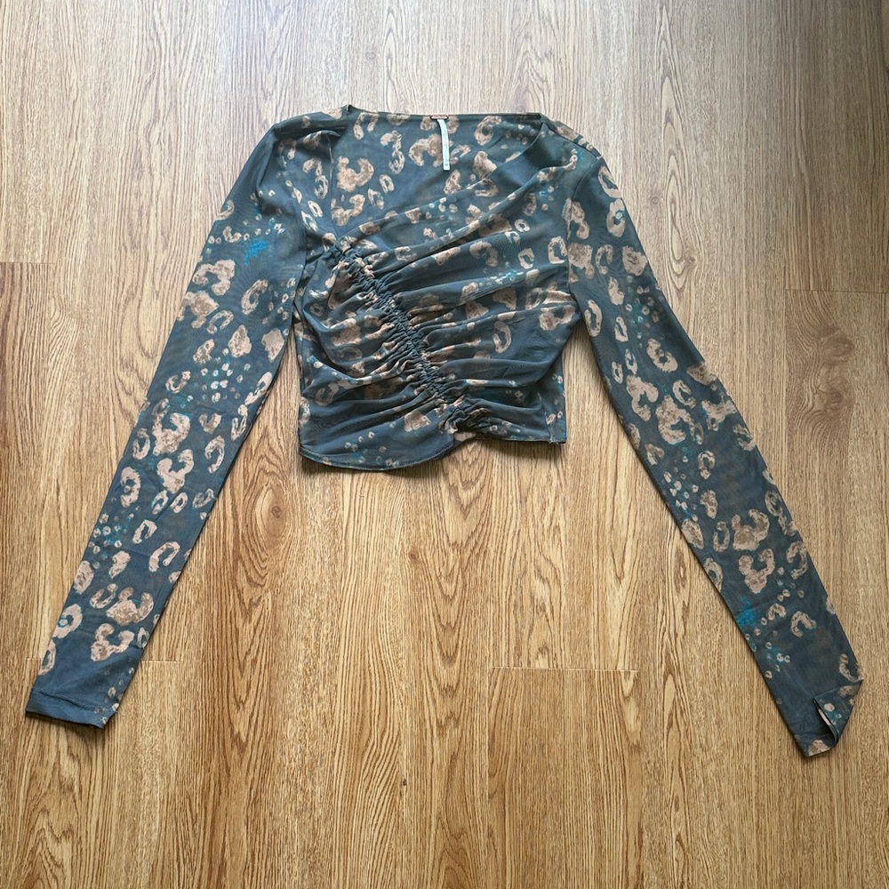 Free People Leopard Print Long Sleeve Top